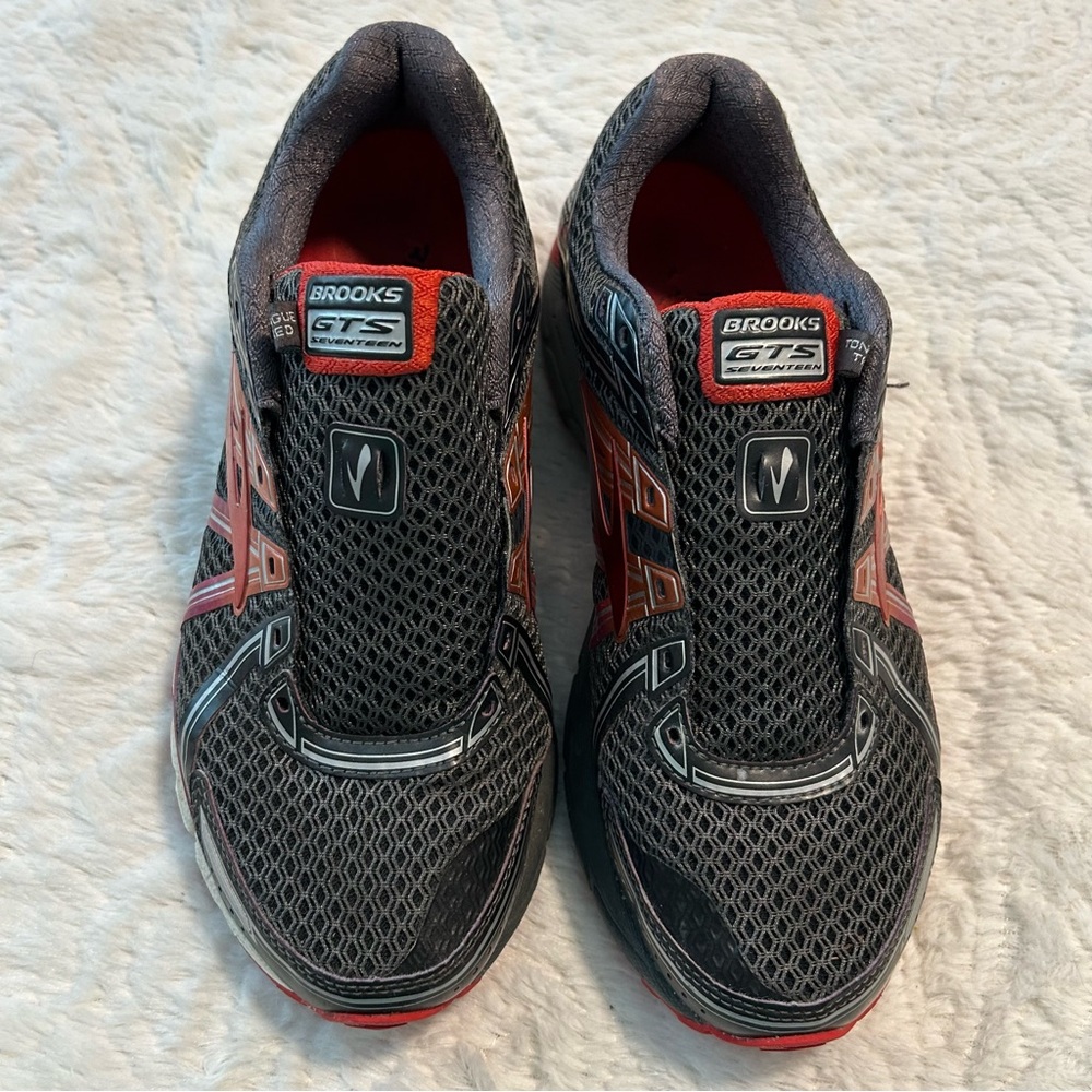 Brooks GTS Seventeen PORB Black & Orange Athletic Hiking Running Shoes Sz 9 Wide